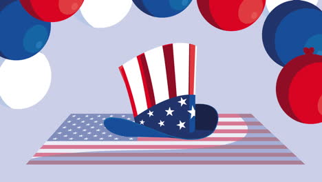 american top hat on flag with balloons