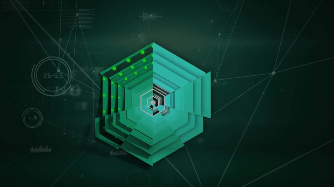 Abstract Digital Hexagon Animation with Network Data Connections