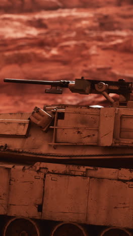 close-up of a tank in the desert