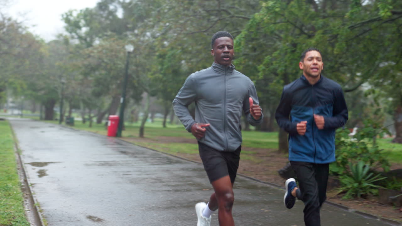 Two Men Running in the Rain