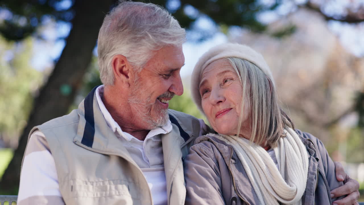 A happy elderly couple enjoying their time together outdoors