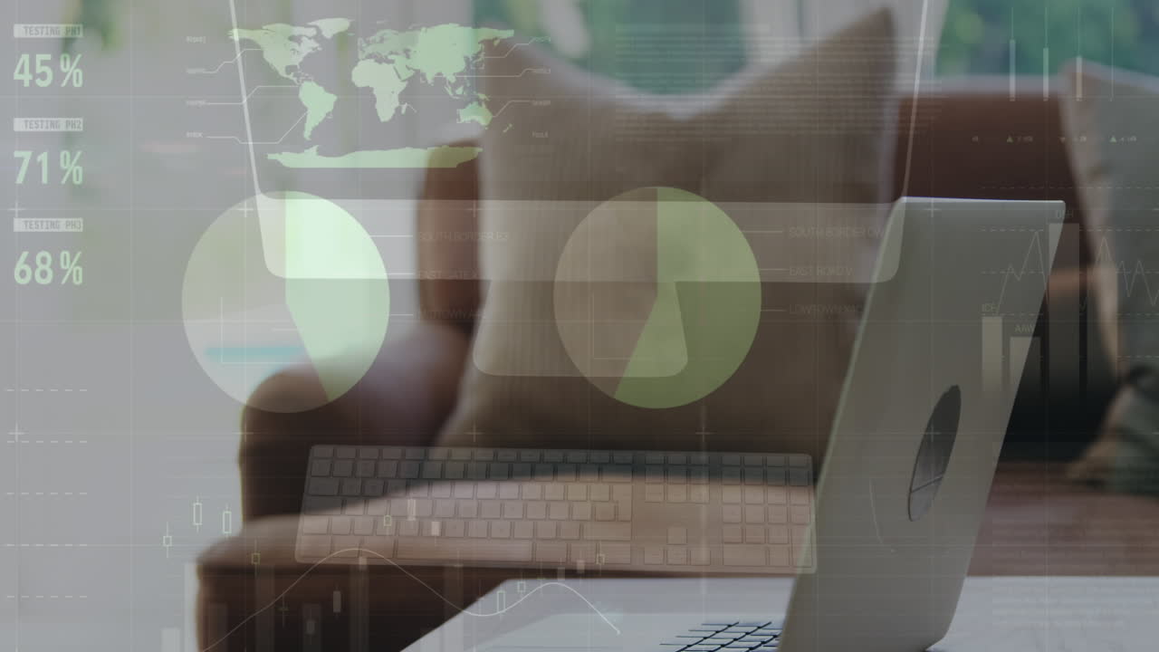 집의 테이블에서 노트북에 대한 통계 데이터 처리의 애니메이션