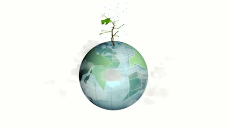 animated green globe on which a plant is blooming