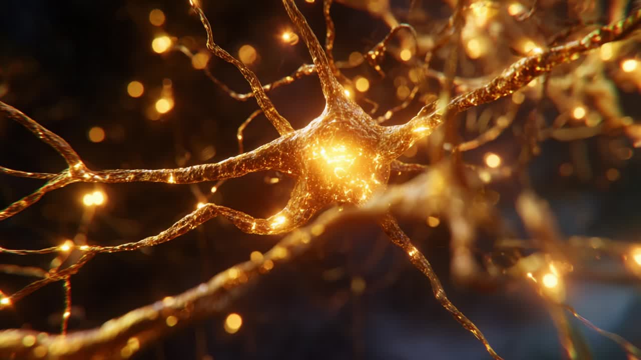Mesmerizing View of Neuronal Activity: A Close-Up Exploration of Dynamic Neurons with Glowing Synapses in a Stunning Visual Presentation of Neural Connectivity