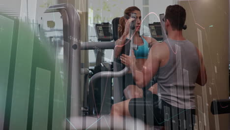 analyzing fitness data animation over people exercising in gym