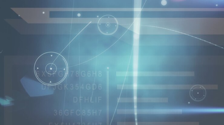 Animation of network of connections and data processing on black background