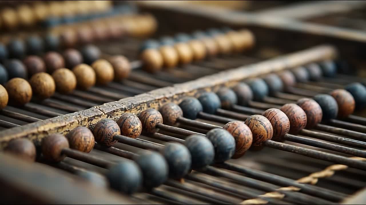 Vintage abacus af træ med farverige perler brugt til at tælle