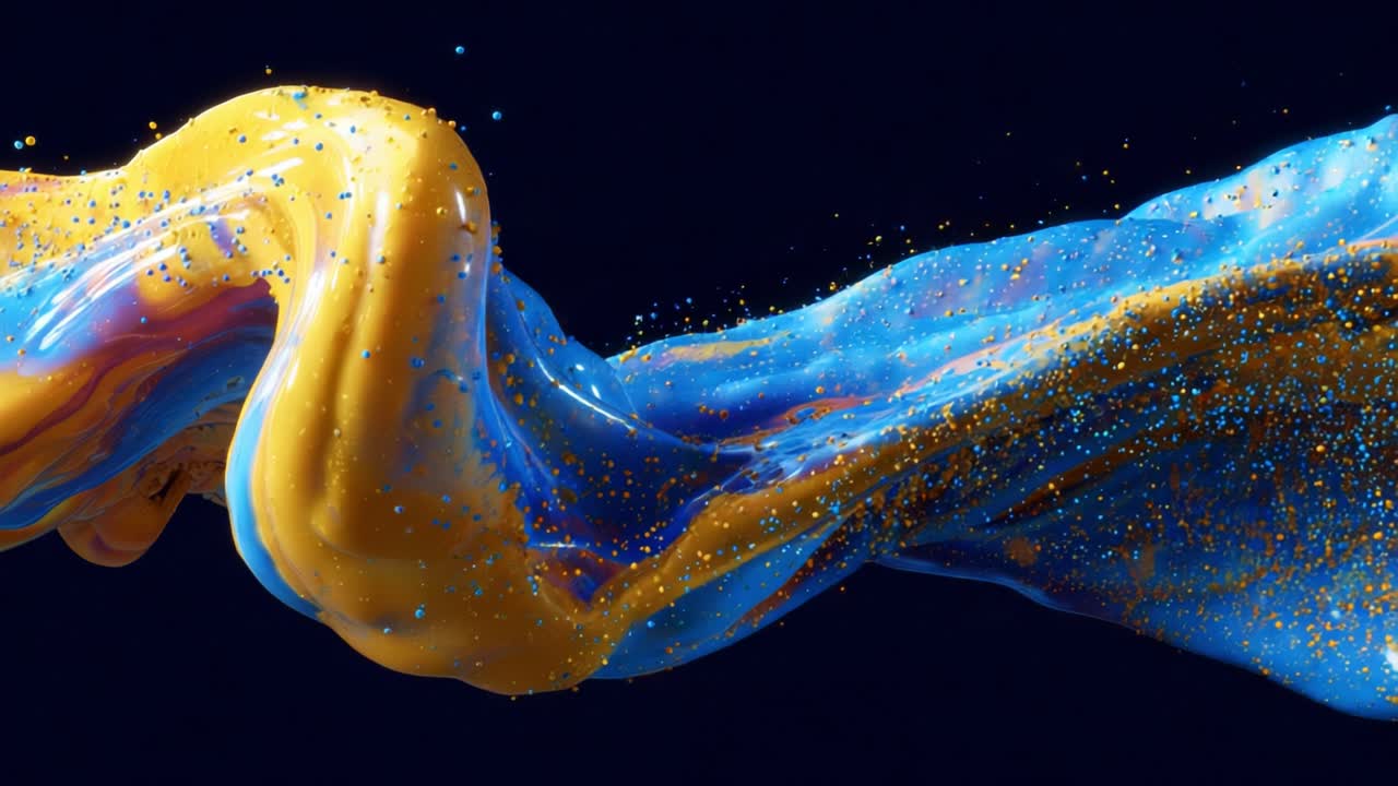 Dynamic Flow of Vivid Paints: Explore the Artistic Dance of Blue and Yellow Colors, Capturing the Essence of Movement and Creativity in a Mesmerizing Visual Experience
