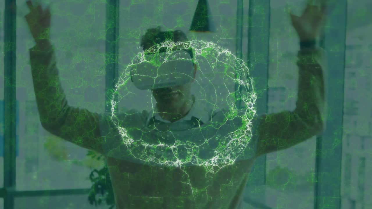 animación del cerebro humano y el procesamiento de datos médicos sobre un hombre de negocios con auriculares vr