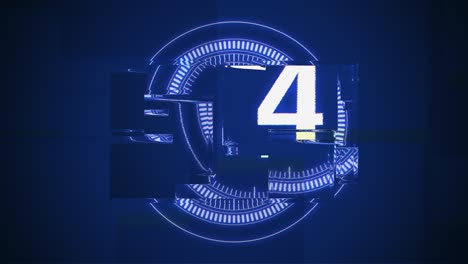 digital blue film countdown with glitch effect in futuristic style