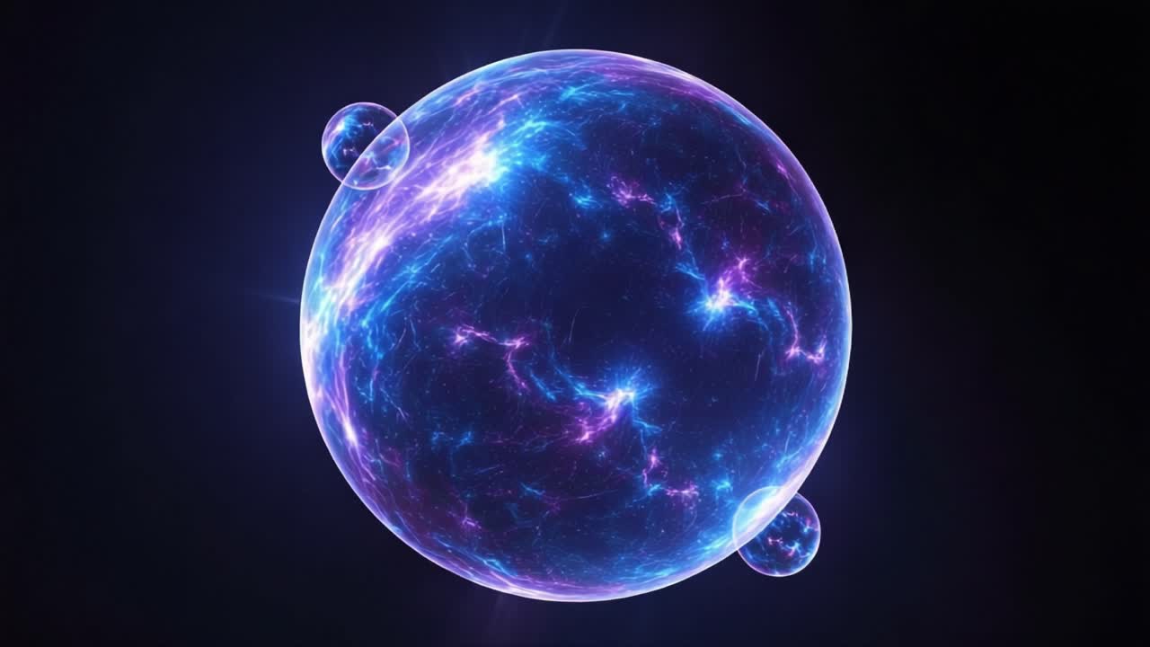 A Hypnotic Glimpse into the Universe: Ethereal Cosmic Sphere with Vibrant Energy Patterns and Miniature Orbs Reflecting the Mysteries of Space and Time