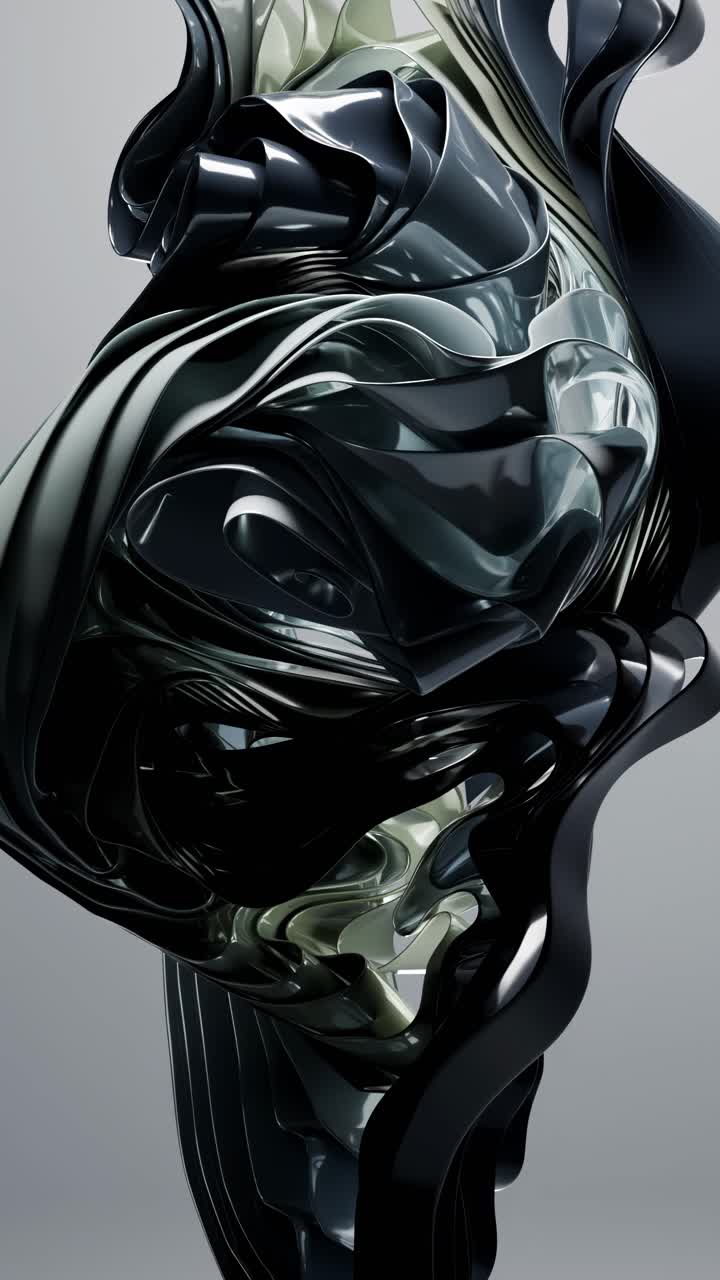 Abstract 3D Render of a Flowing Black Metallic Sculpture