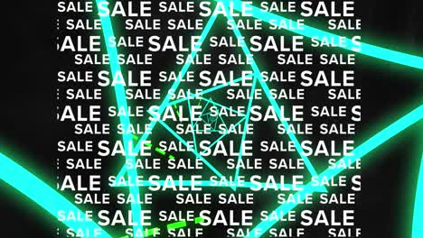 animación de triángulos giratorios y texto de venta en fondo negro