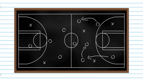 Animation-Von-Weißen-Pfeilen,-X--Und-Kreissymbolen-Auf-Einem-Sportplatz-über-Linien-Vor-Weißem-Hintergrund