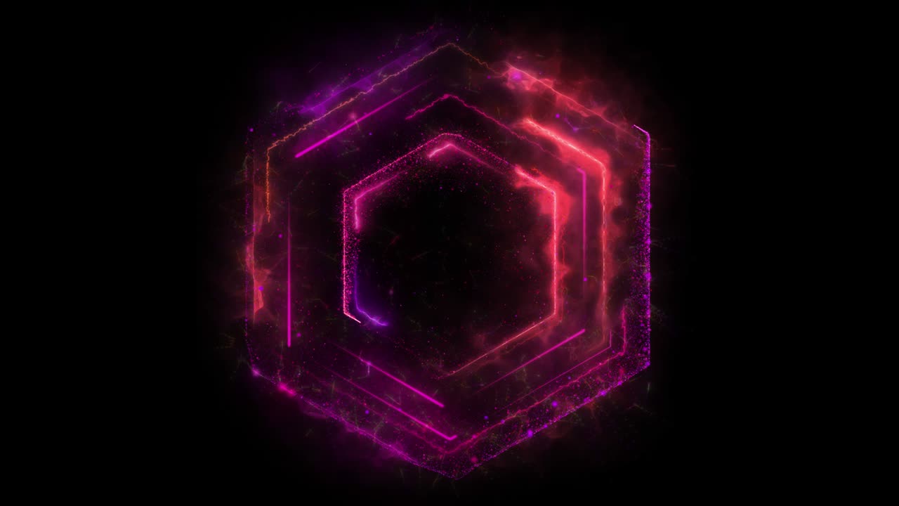 bucle sin costuras. animación de un portal red hexagonal redondo formado por partículas y rastros de energía aislados en fondo negro con alpha luma matte vfx cg 4k. puerta espacial. ciencia ficción. futurista.