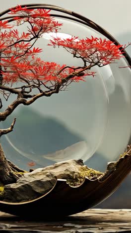 a serene japanese maple bonsai in an artistic glass orb display