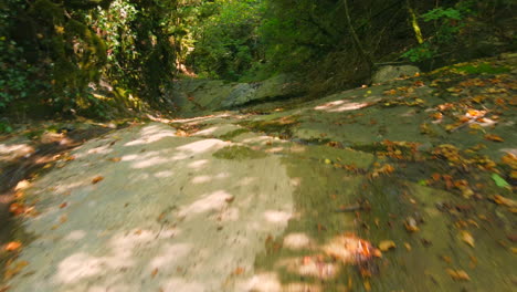 aerial view of natural pools in the mountain river inside the forest