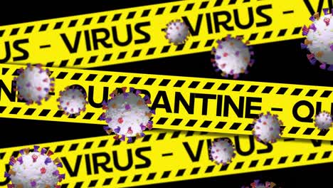 Yellow-police-tapes-with-Virus-and-Quarantine-text-against-Covid-19-cells