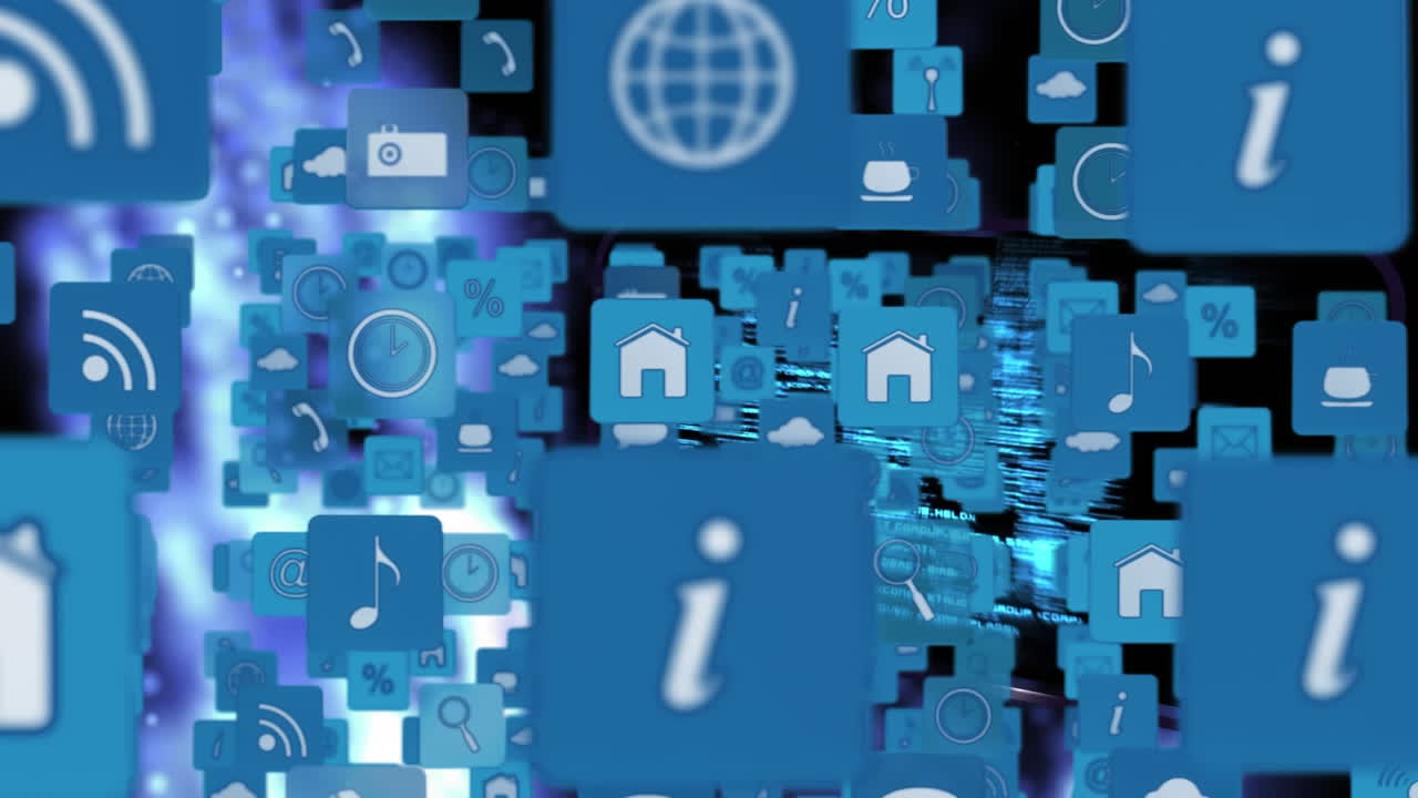 iconos en línea y aplicaciones en cuadrados y códigos de un programa