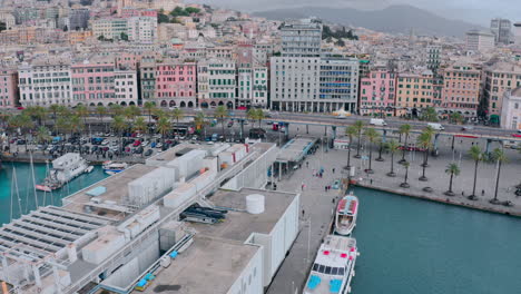 Genoa-Aquarium-at-Old-Port---tourists-strolling-around