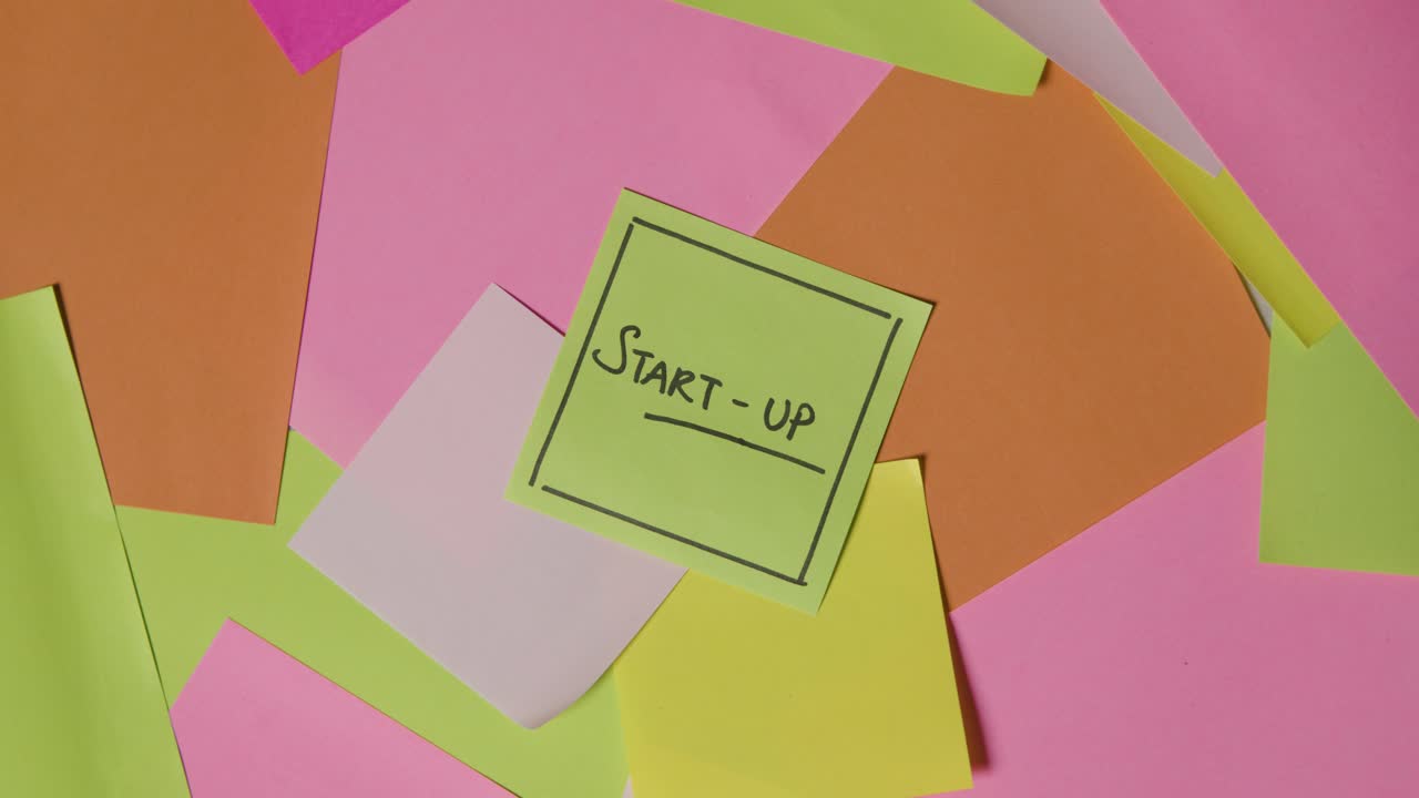 Business Concept Of Revolving Sticky Notes With Start Up Written On Top Note