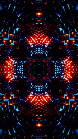 flying through a tunnel of blue and orange metal cubes. vertical looped kaleidoscope video