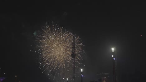 wide shot of many colorful fireworks during new year eve celebration 2019