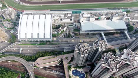 aerial view of sha tin racecourse, one of two horse racing facilities in hong kong