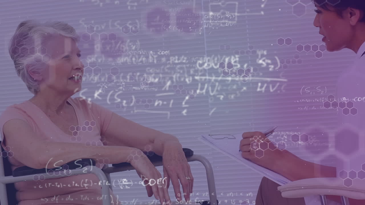 고위 백인 여성과 여성 의료 종사자에 대한 수학 수식의 애니메이션