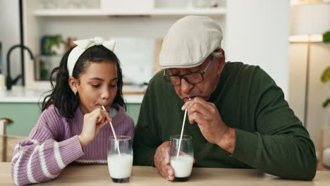 grandfather and granddaughter enjoying a drink together