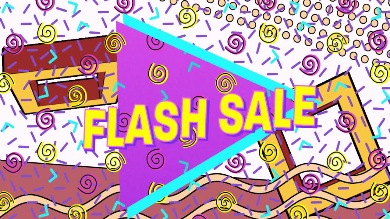 ⁇ 색 배경 에 추상적 인 다채로운 모양 을 배경 으로 보라색 배너 에 있는 플래시 판매 텍스트