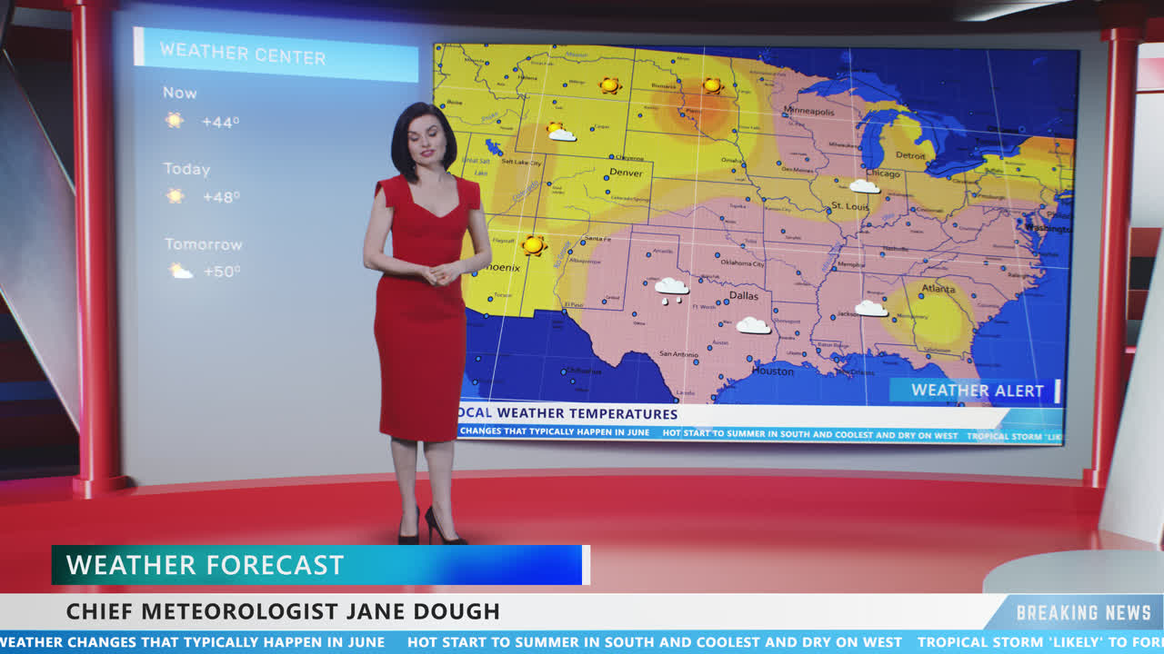 News Anchor Commenting Weather Forecast