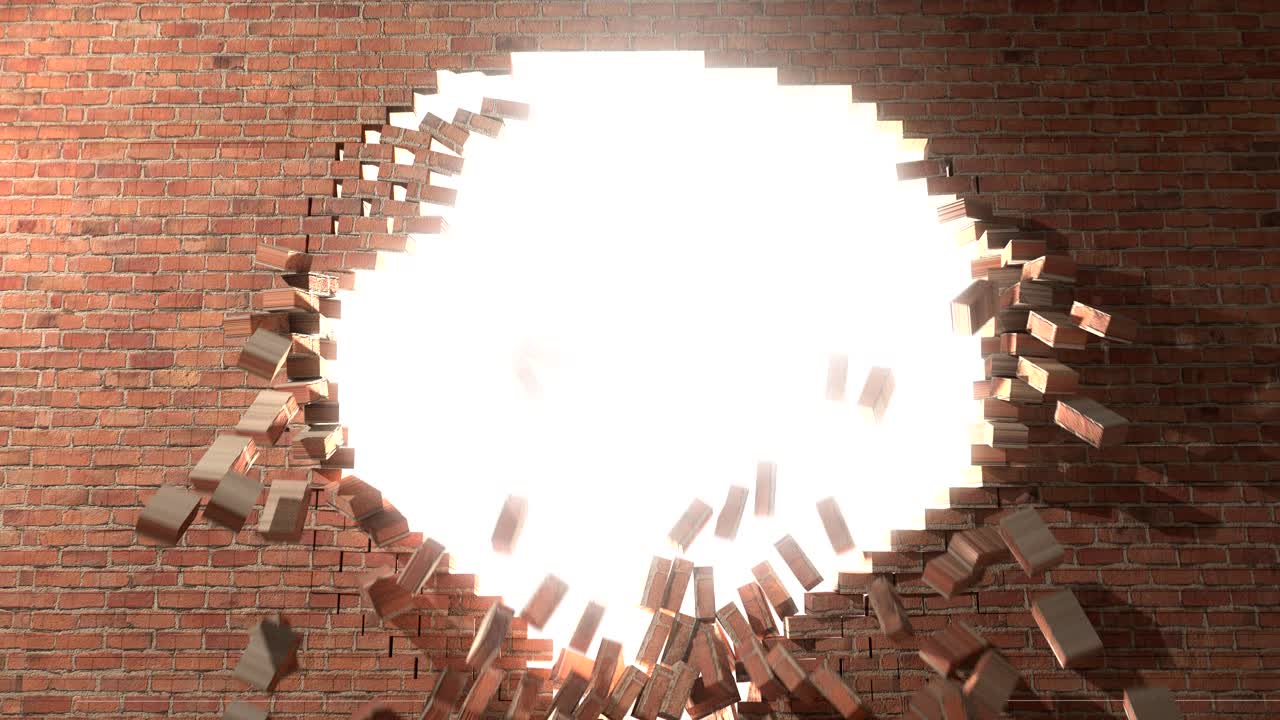 벽돌 벽을 고, 철거하고, 분쇄하고, 빛으로 탈출합니다. - 4k