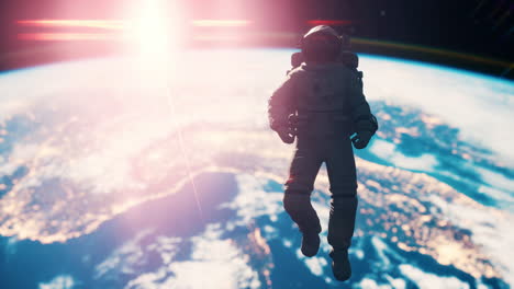 Space-man-astronaut-in-space-on-a-background-of-the-blue-planet-Earth