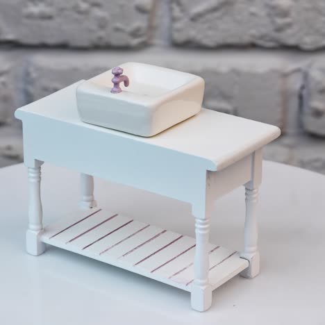 rotation of wooden toy furniture. close up of beautiful toy furniture, rotation
