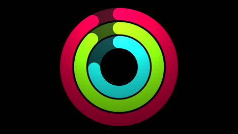 apple watch activity rings or circles animation, black background, full screen vector design