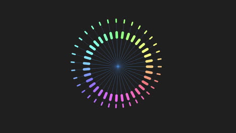 colorful lines intersecting at the circular center, forming a symmetrical pattern against a black backdrop, create an eye-catching and three-dimensional illusion in this abstract design