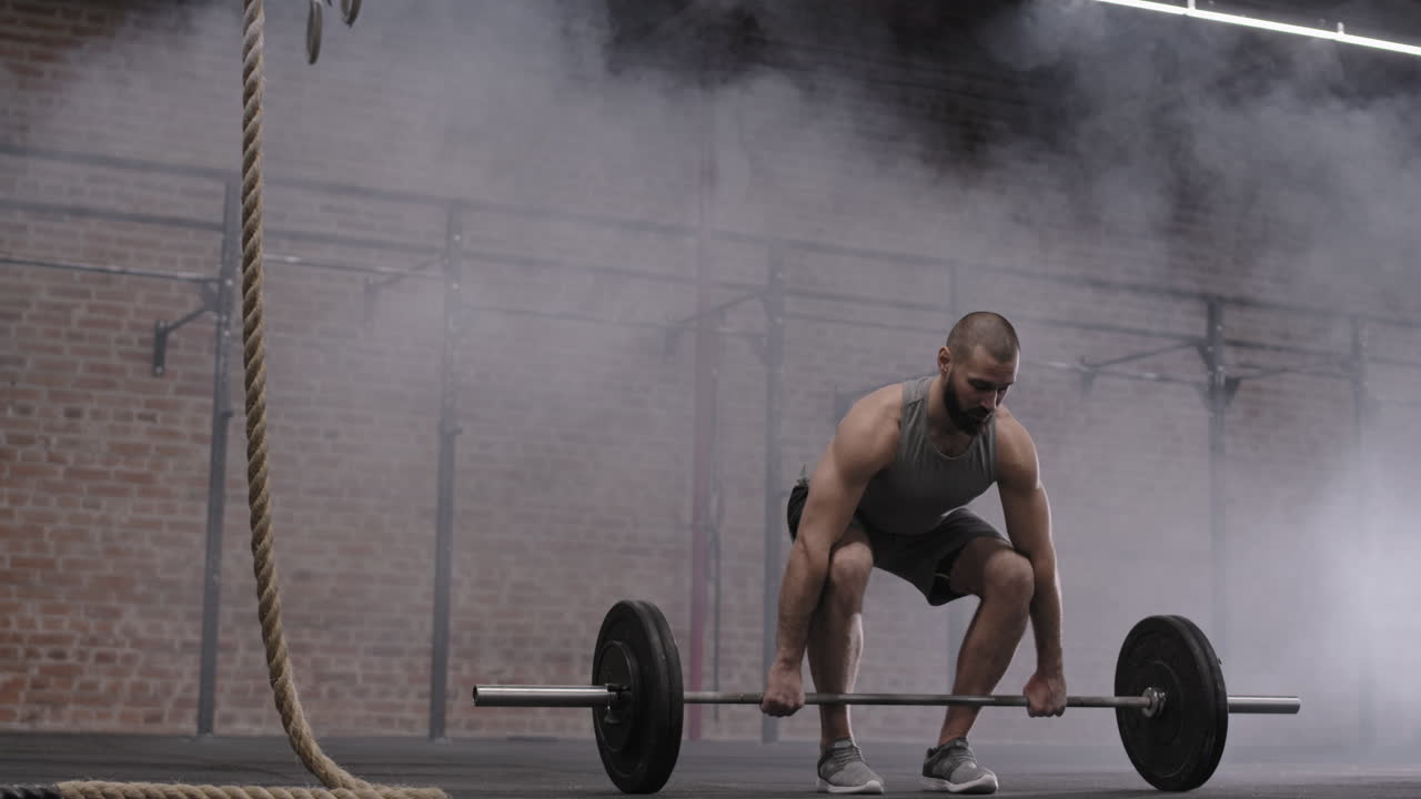 Sportsman Lifting Barbell in Indoor Gym