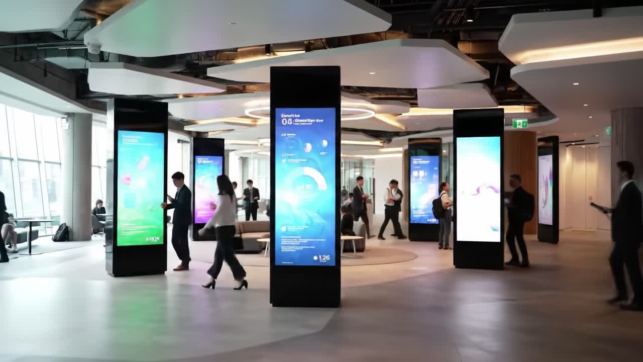 Modern Office Interior with Interactive Displays