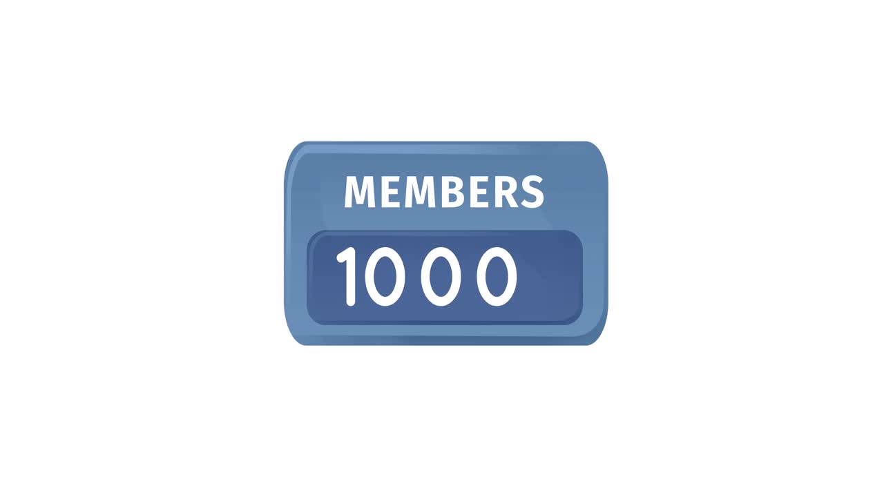 animación de números cambiantes y texto de miembros en bandera azul sobre fondo blanco