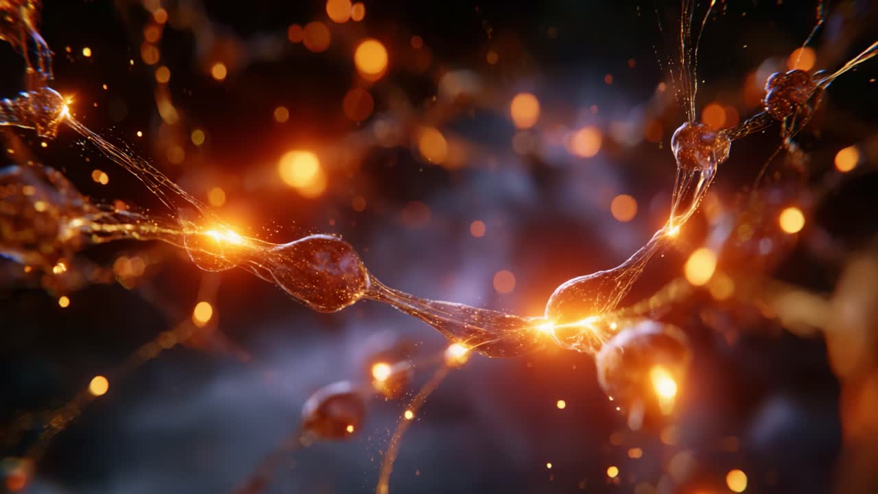 Un'affascinante visualizzazione di neuroni interconnessi, che mostra l'intricata rete di sinapsi luminose e impulsi elettrici in una vivace rete neurale