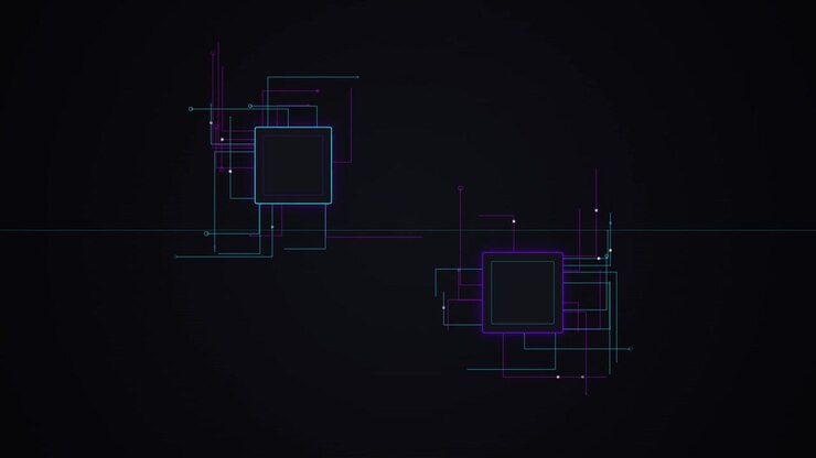 Abstract Digital Circuitry Animation with Glowing Squares