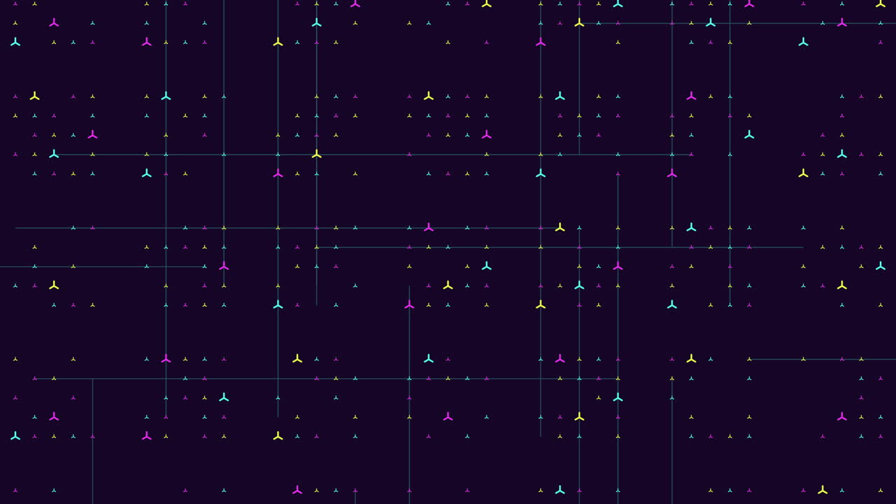 어두운 캔버스 에 있는 다채로운 점 그리드 와 별 들