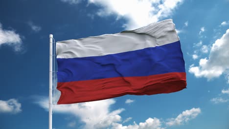 realistic flag of russia waving in the wind against deep blue sky