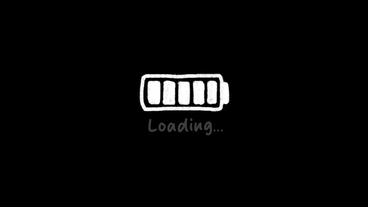 Animated Hand-Drawn Battery Loading Icon on Black Background