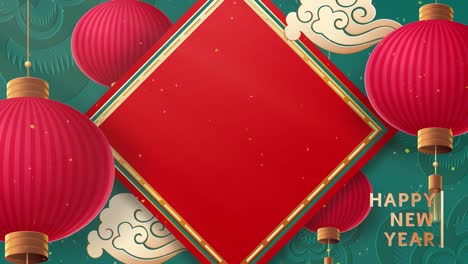 chinese new year, red and gold paper cut art, lanterns and asian elements with craft style on background. happy new year. 4k loop video animation with copy space.