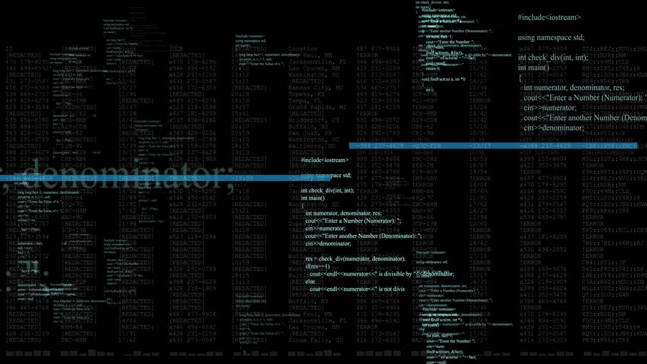 Animation of data processing on black background