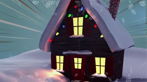 Animation-of-snow-falling-over-house-in-night-winter-landscape