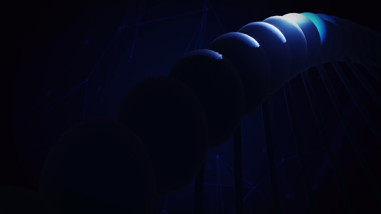 animación de la cadena de adn sobre una red de conexiones sobre fondo azul