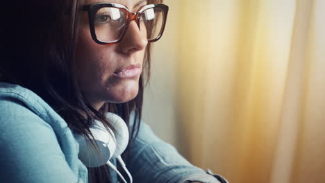 Sad-teenager-girl-portrait-sultry-and-sensual-alone-at-home